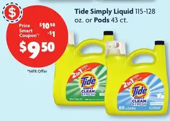 Family Dollar Tide simply liquid 115-128 oz. or pods 43 ct offer