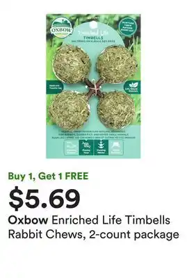 Petco Enriched life timbells rabbit chews, 2-count package offer