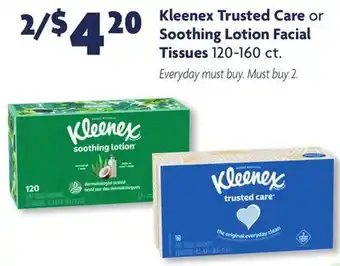 Family Dollar Kleenex trusted care or soothing lotion facial tissues offer
