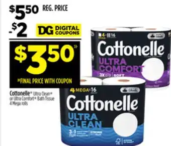 Dollar General Cottonelle ultra clean or ultra comfort bath tissue offer