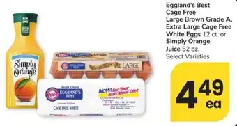 Albertsons Eggland's Best Cage Free Large Brown Grade A, Extra Large Cage Free White Eggs 12 ct. or Simply Orange Juice offer