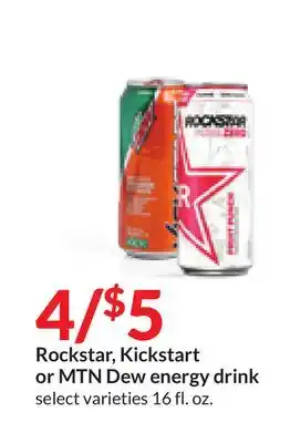Hy-Vee Rockstar, kickstart or mtn dew energy drink offer