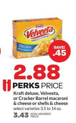 Hy-Vee Kraft deluxe, velveeta, or cracker barrel macaroni & cheese or shells & cheese offer