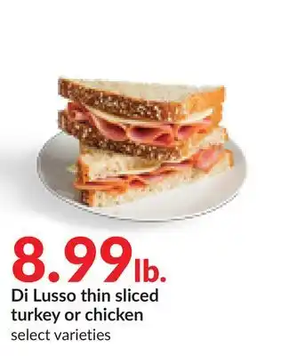 Hy-Vee Di lusso thin sliced turkey or chicken offer