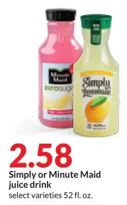 Hy-Vee Simply or minute maid juice drink offer