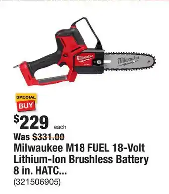 The Home Depot Milwaukee m18 fuel 18-volt lithium-ion brushless battery 8 in. hatchet pruning saw (tool-only) offer
