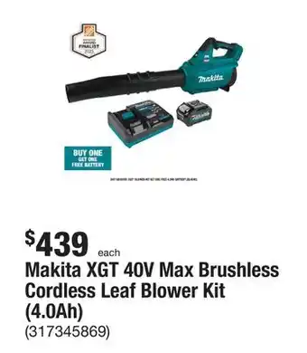 The Home Depot Makita xgt 40v max brushless cordless leaf blower kit (4.0ah) offer