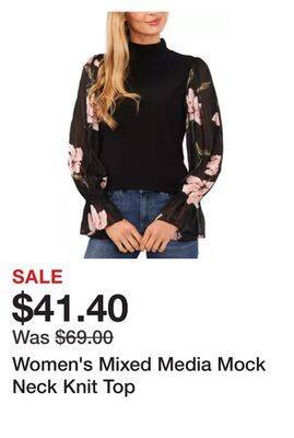 Belk Women's mixed media mock neck knit top offer
