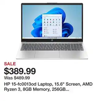 Office Depot Hp 15-fc0013od laptop, 15.6 screen, amd ryzen 3, 8gb memory, 256gb solid state drive, wi-fi 6, windows 11 home offer