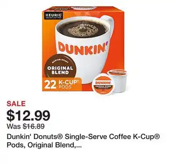 Office Depot Dunkin' donuts single-serve coffee k-cup pods, original blend, carton of 22 offer