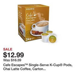 Office Depot Cafe escapes single-serve k-cup pods, chai latte coffee, carton of 24 offer