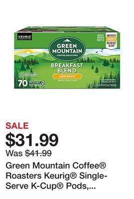 Office Depot Green mountain coffee roasters keurig single-serve k-cup pods, breakfast blend, light roast, pack of 70 pods offer