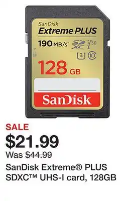 Office Depot Sandisk extreme plus sdxc uhs-i card, 128gb offer