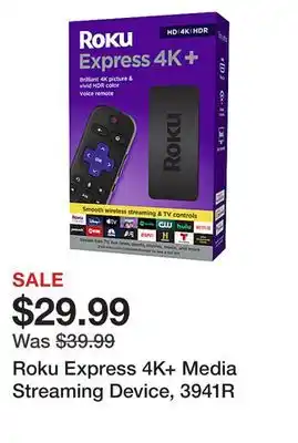 Office Depot Roku express 4k+ media streaming device, 3941r offer