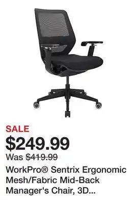 Office Depot Workpro sentrix ergonomic mesh/fabric mid-back manager's chair, 3d arms, black, bifma compliant offer