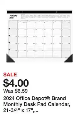 Office Depot 2024 office depot brand monthly desk pad calendar, 21-3/4 x 17, white, january to december 2024 , sp24d00 offer