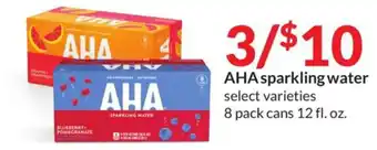 Hy-Vee AHA sparkling water select varieties 8 pack cans 12 fl. oz. offer