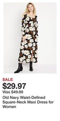 Old Navy Old navy waist-defined square-neck maxi dress for women offer