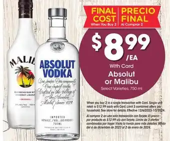 Ralphs Absolut or malibu offer
