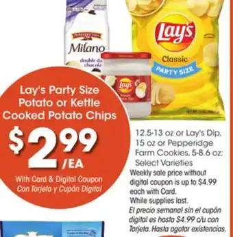 Ralphs Lay's party size potato or kettle cooked potato chips offer