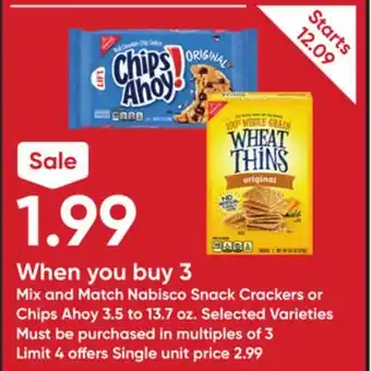 Stater Bros Nabisco snack crackers or chips ahoy 3.5 to 13.7 oz offer