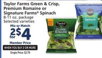Albertsons Taylor farms green & crisp, premium romaine or signature farms spinach offer