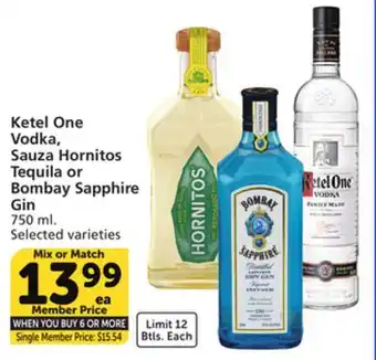 Albertsons Ketel one vodka, sauza hornitos tequila or bombay sapphire gin offer