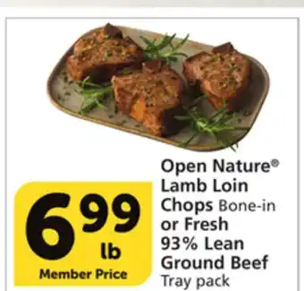 Vons Open nature lamb loin chops bone-in or fresh 93% lean ground beef tray pack offer