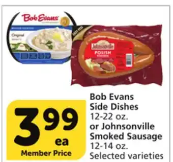 Vons Bob evans side dishes 12-22 oz. or johnsonville smoked sausage 12-14 oz offer