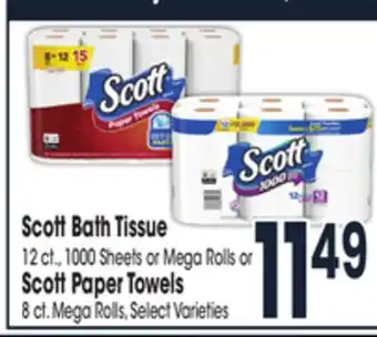 Jewel-Osco Scott bath tissue 12 ct., 1000 sheets or mega rolls or scott paper towels 8 ct. mega rolls offer