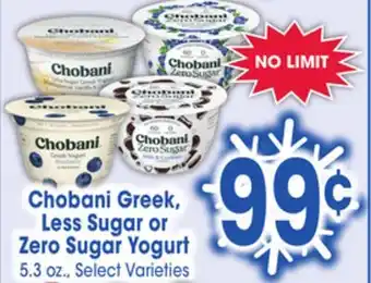 Jewel-Osco Chobani greek, less sugar or less sugar or zero sugar yogurt offer