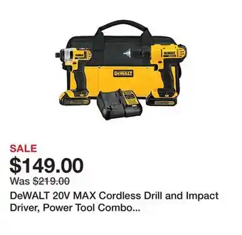 Dewalt 20v max cordless drill and impact driver, power tool combo kit with 2 batteries and charger, yellow/black, dck240c2
