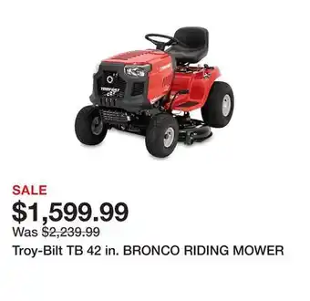 Tractor Supply Company Troy-bilt tb 42 in. bronco riding mower offer