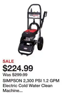 Tractor Supply Company Simpson 2,300 psi 1.2 gpm electric cold water clean machine residential pressure washer, 12 in. never-flat wheels offer