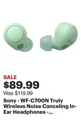 Best Buy Sony - wf-c700n truly wireless noise canceling in-ear headphones - sage offer