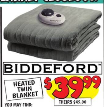 Ollie's Biddeford heated twin blanket offer
