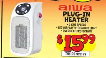Ollie's Aiwa plug-in heater offer