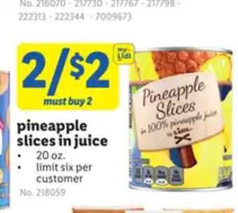 Lidl Pineapple slices in juice offer