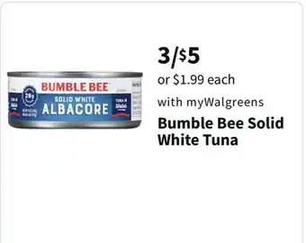 Walgreens Bumble bee solid white tuna offer