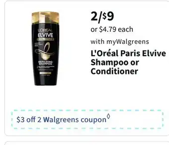 Walgreens L'oréal paris elvive shampoo or conditioner offer