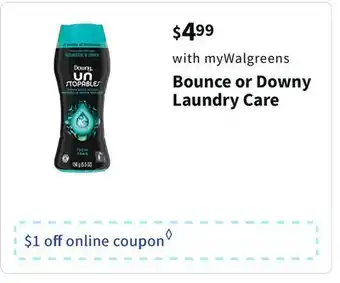 Walgreens Bounce or downy laundry care offer