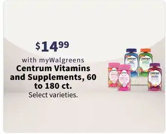 Walgreens Centrum vitamins and supplements, 60 to 180 ct offer