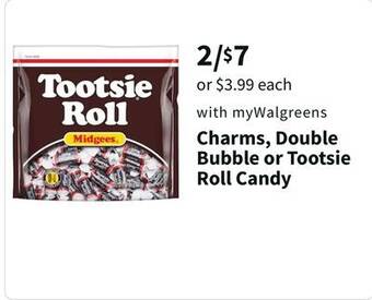 Walgreens Charms, double bubble or tootsie roll candy offer