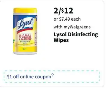 Walgreens Lysol disinfecting wipes offer