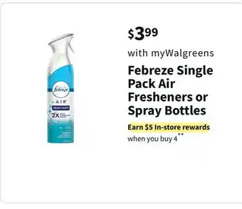 Walgreens Febreze single pack air fresheners or spray bottles offer