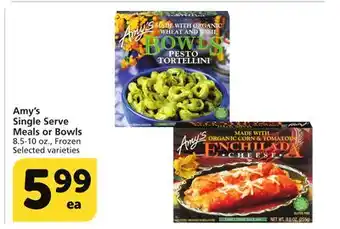 Albertsons Amy's single serve meals or bowls offer