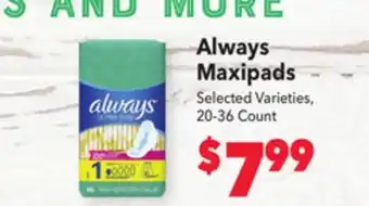 Vallarta Supermarkets Always maxipads offer