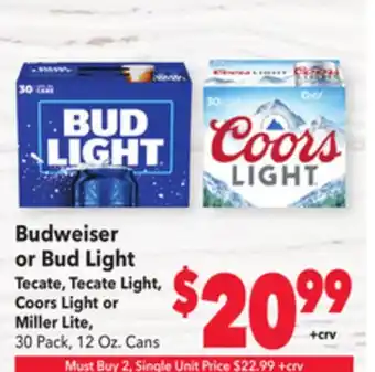 Vallarta Supermarkets Budweiser or bud light offer