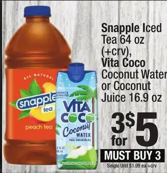 Super King Markets Snapple iced tea 64 oz (), vita coco coconut water or coconut juice 16.9 oz offer