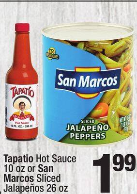 Super King Markets Tapatio hot sauce 10 oz or san marcos sliced jalapeños 26 oz offer